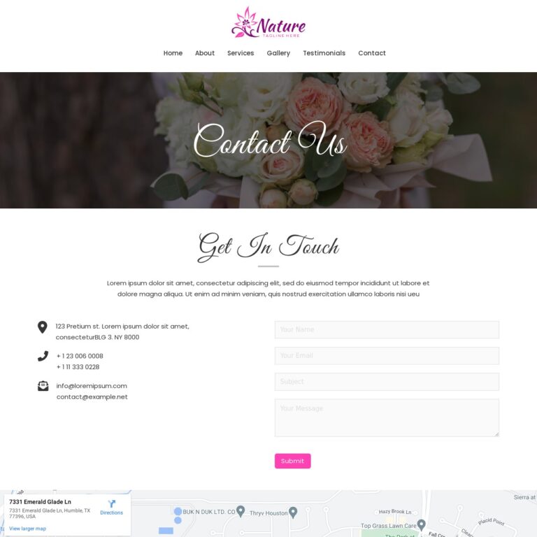 Florist Template Contact Us Page
