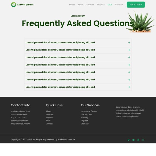 Landscaping Template FAQs Page