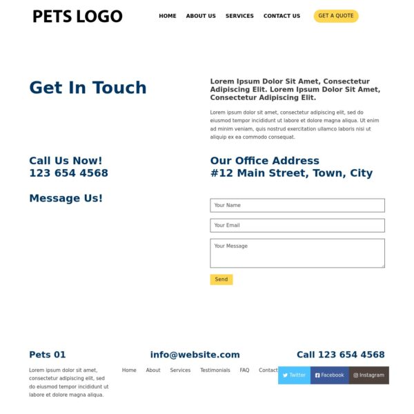 Pets Template Contact Us Page