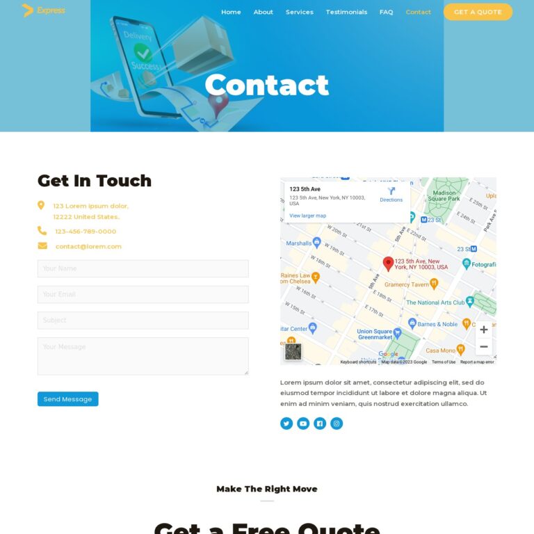 Transportation Template Contact Us Page
