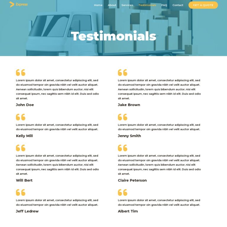 Transportation Template Testimonials Page