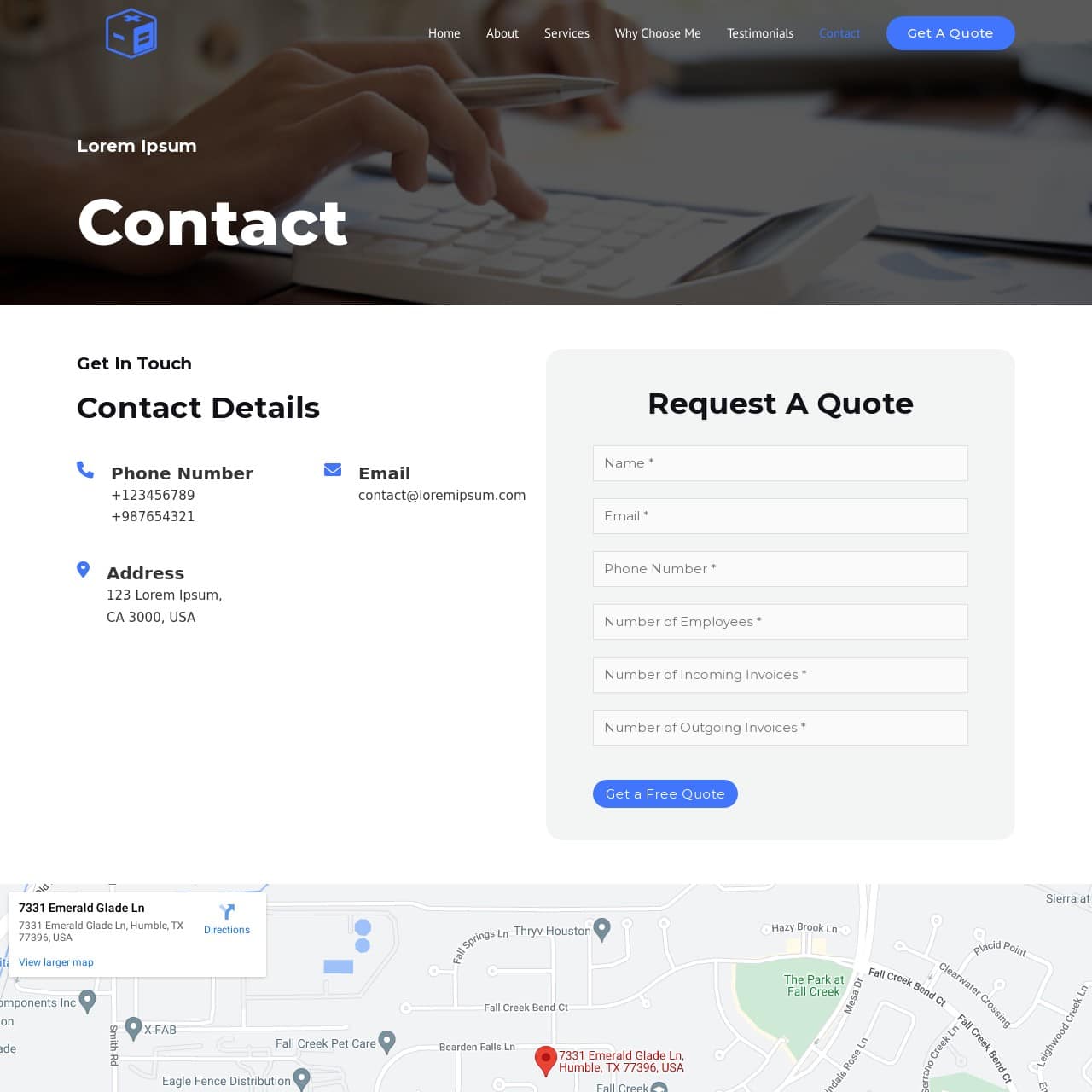 Accounting Template - Contact Page
