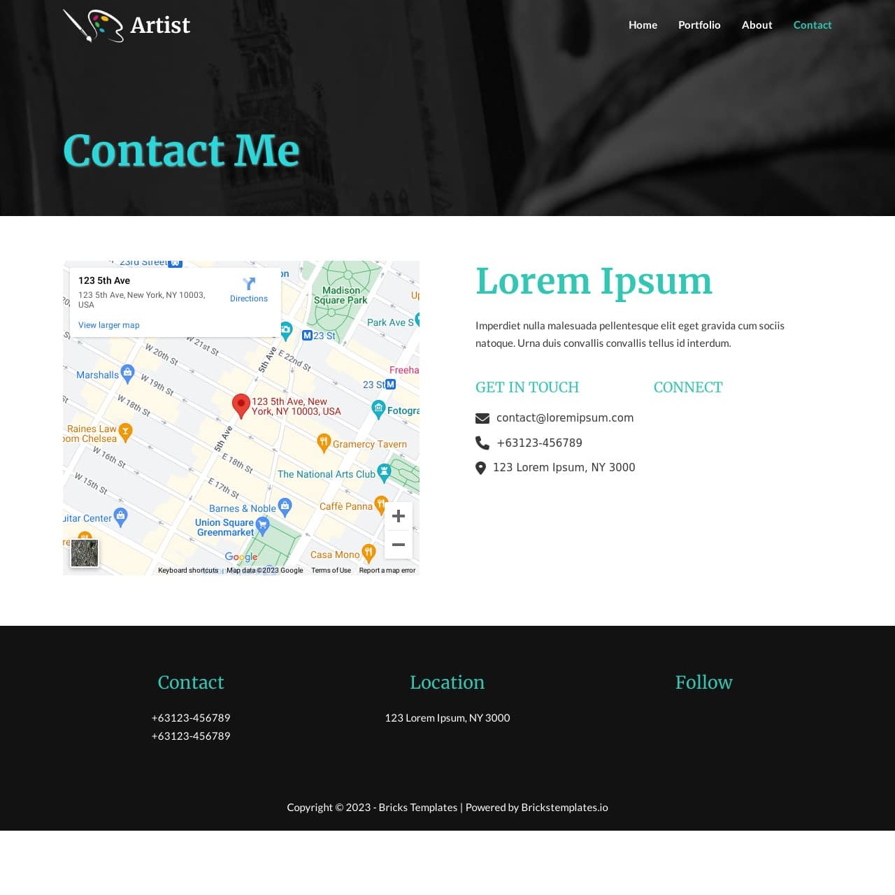 Artist Template - Contact Us Page