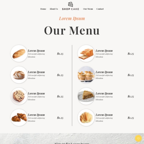 Cafe and Bakery Template - Our Menu Page