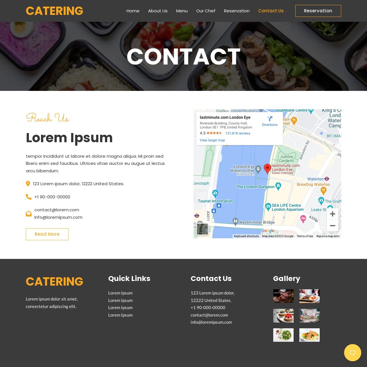 Catering Template - Contact Us Page