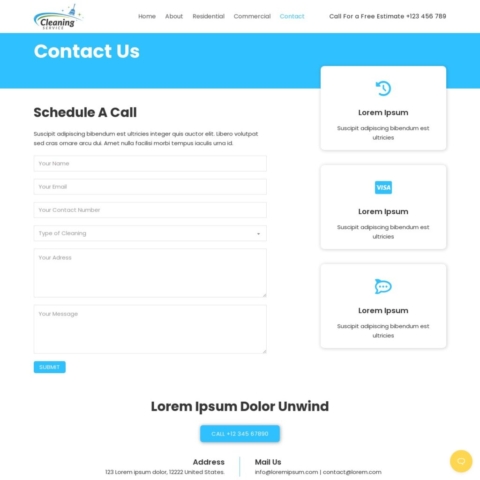 Cleaning Template - Contact Us Page