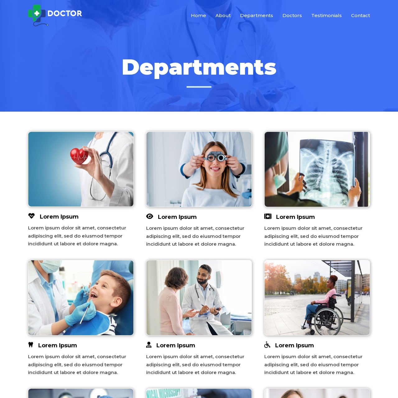 Clinic Template - Departments Page