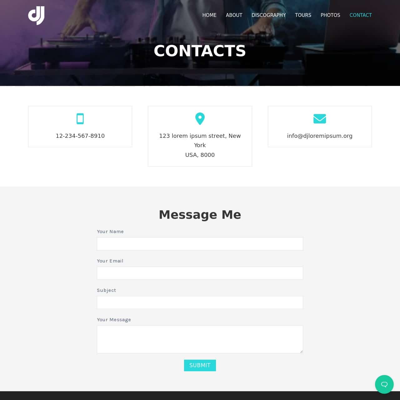 DJ Template - Contact Us Page