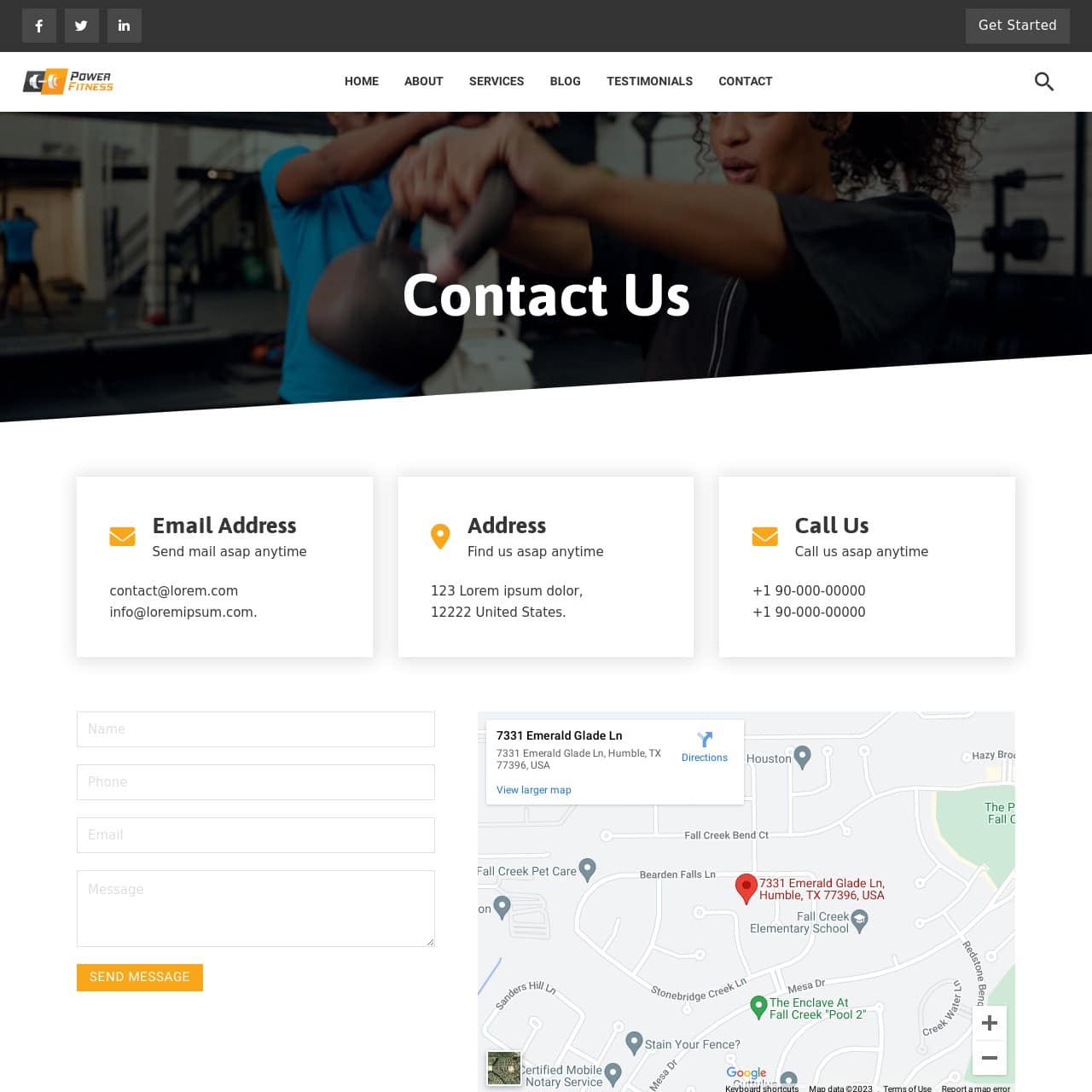 Gym & Fitness Template - Contact Us Page