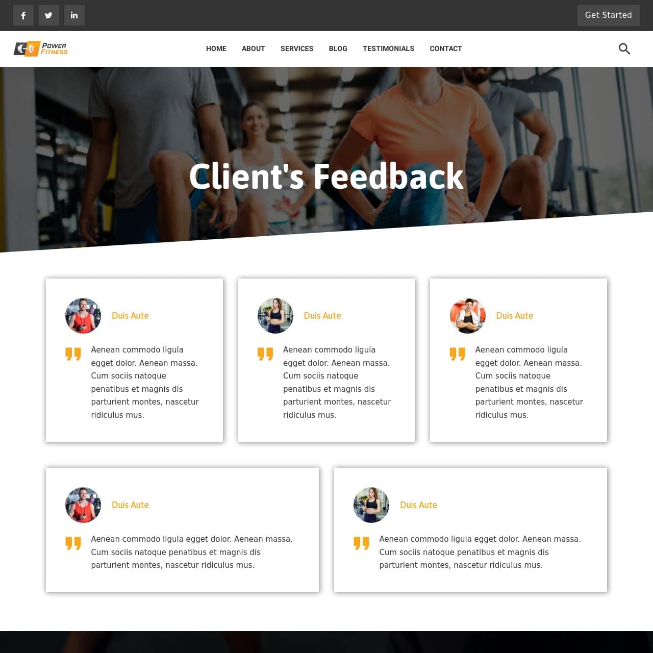 Gym & Fitness Template - Testimonials Page
