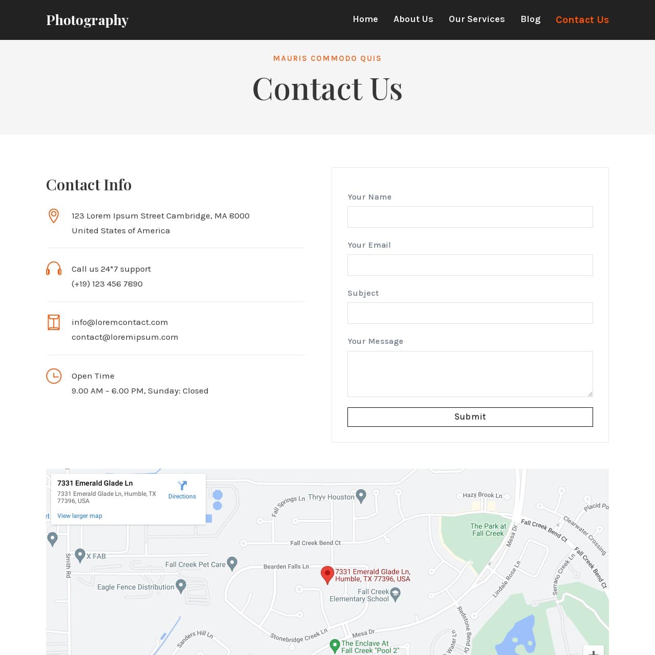 Photography Template - Contact Us Page