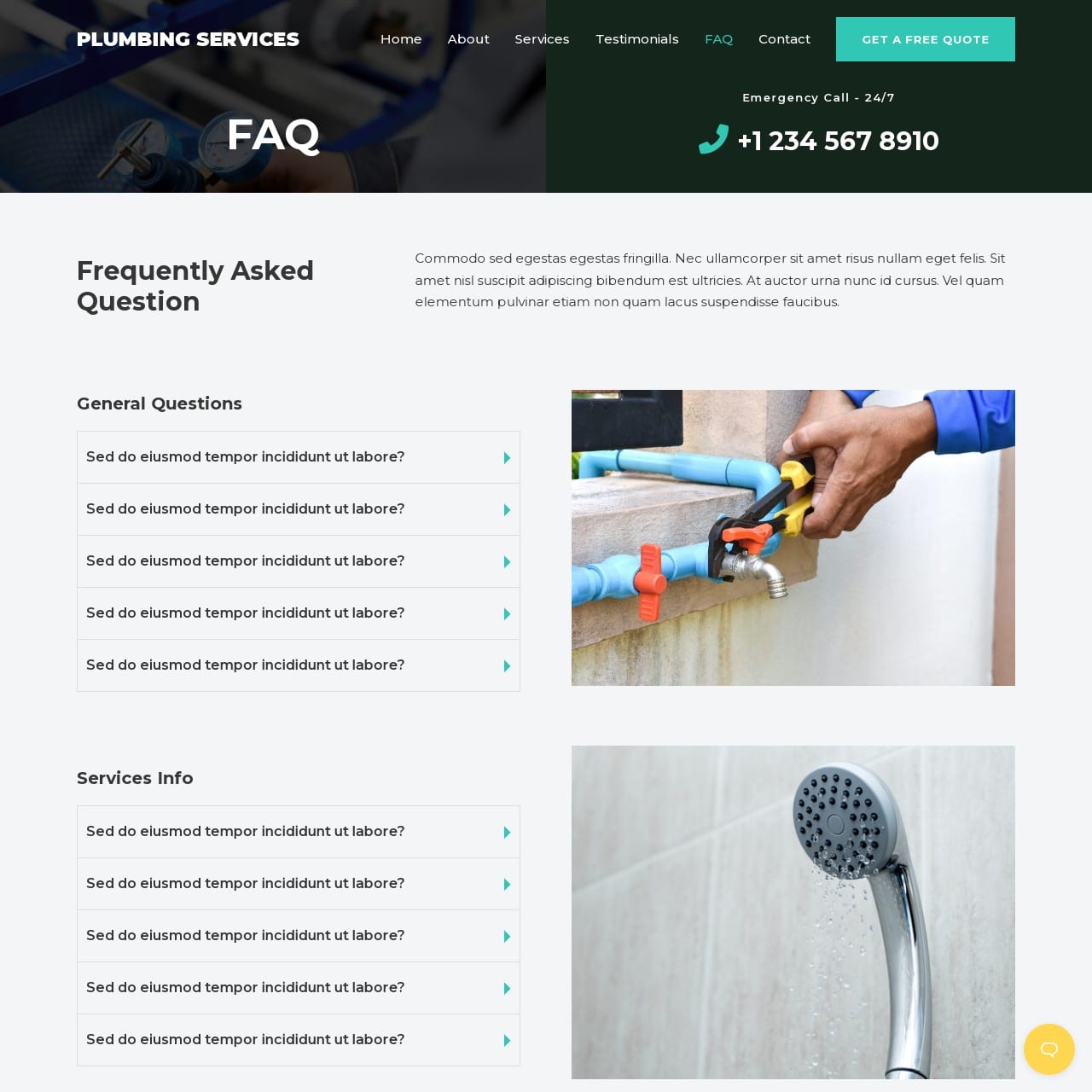 Plumbing Template - FAQs Page