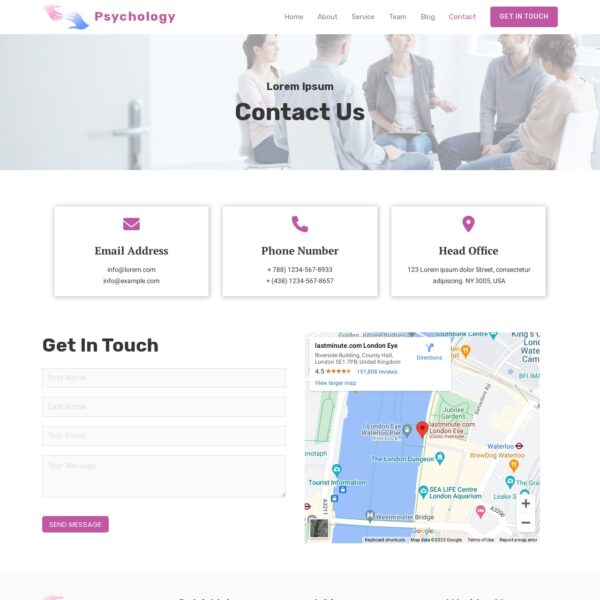 Psychologist Template - Contact Us Page