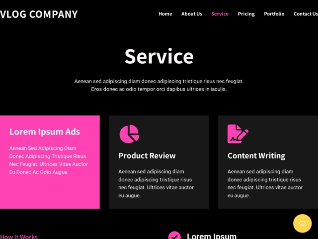 Vlogger Website Template - Service Page