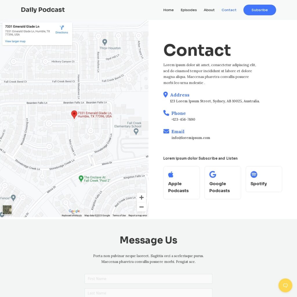 Podcast Template - Contact Page